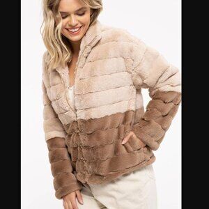 Fun & Fabulous L Cozy Two-Tone Faux Fur Blue Pepper Poly Fur Coat Jacket